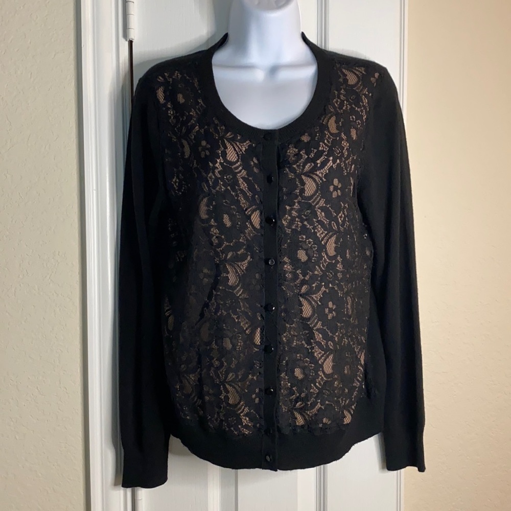 Banana Republic Black Lace Layered Cardigan Sweater